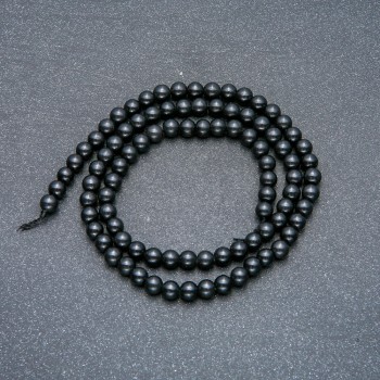 Beads on a string, natural stone Shungite, smooth bead, diameter 4–5 mm, length 39 cm