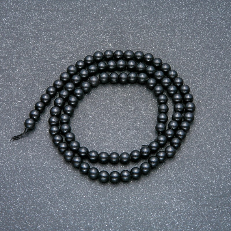 Beads on a string, natural stone Shungite, smooth bead, diameter 4–5 mm, length 39 cm