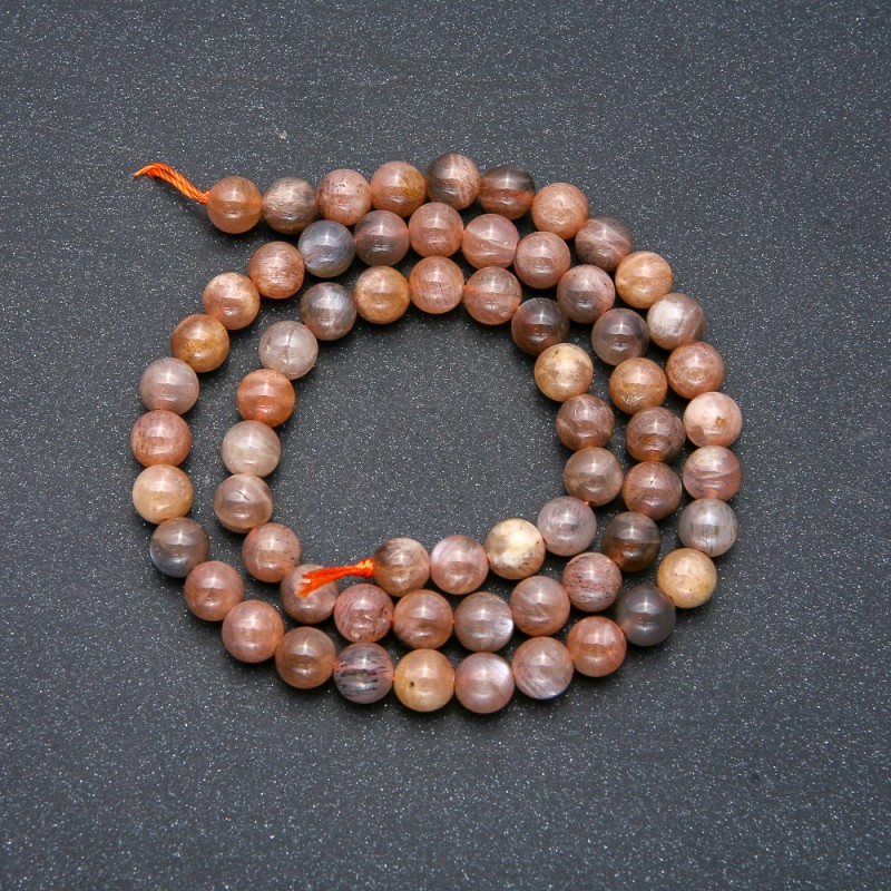 Beads on thread, natural selenite, smooth ball beads, 6 mm diameter, 39 cm length