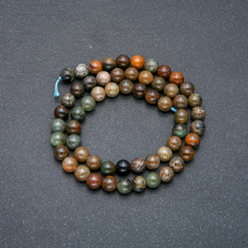 Beads on a thread, natural green jasper, smooth round beads, 6mm diameter +/- length 39cm