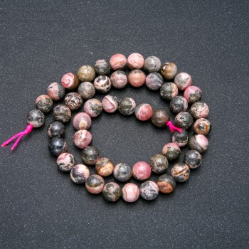 Rhodochrosite beads on a thread, natural stone, smooth round beads, diameter 8.5 mm, length 39 cm