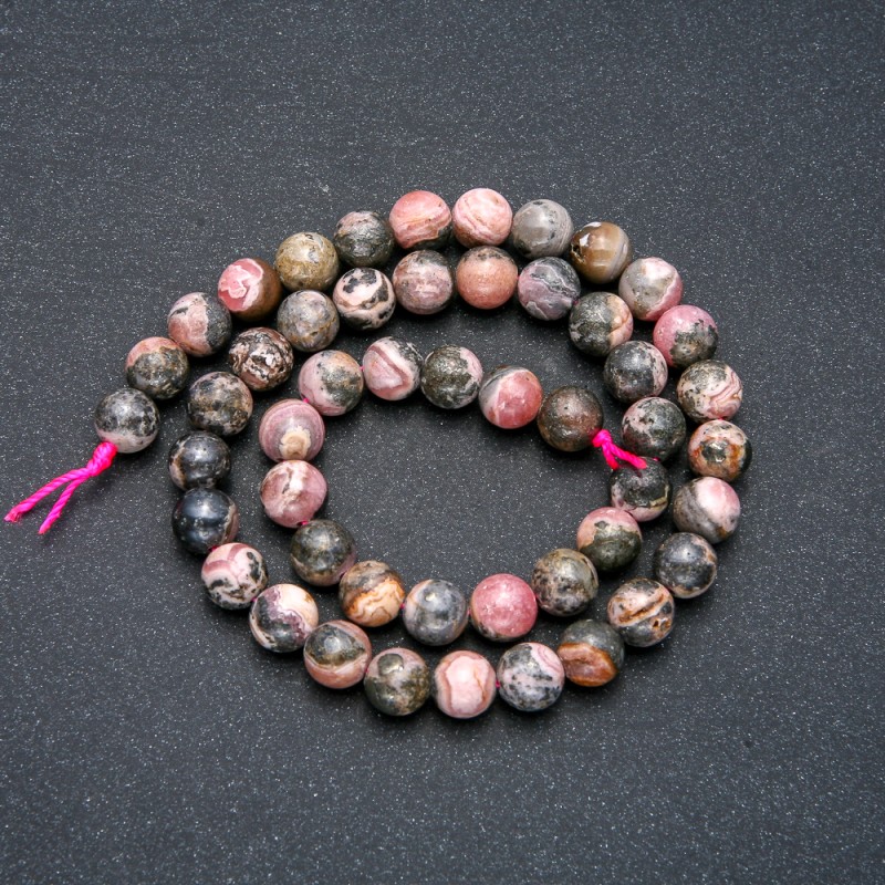 Rhodochrosite beads on a thread, natural stone, smooth round beads, diameter 8.5 mm, length 39 cm