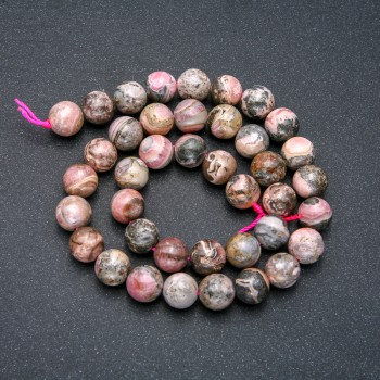 Rhodonite Beads on Thread, Smooth Round Beads, 10mm Diameter, 39cm Length