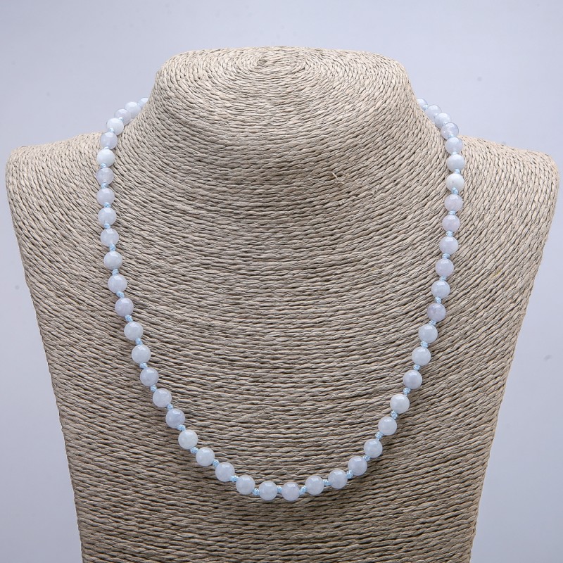 Bead necklace of natural Aquamarine with smooth beads, diameter 6(±)mm, length 46cm+