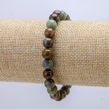 Elastic bracelet with natural green jasper beads, smooth round beads, 8 mm diameter, 18 cm circumference