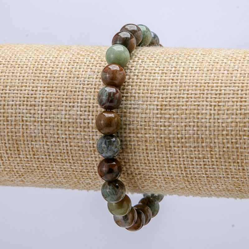 Elastic bracelet with natural green jasper beads, smooth round beads, 8 mm diameter, 18 cm circumference