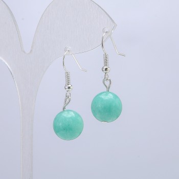 Earrings with natural jadeite stone, 12mm diameter, 35mm length +