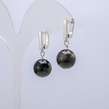 Silvery Obsidian Earrings, 12mm diameter, 30mm length +