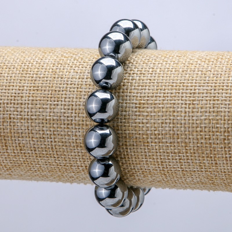 Elastic bracelet made from natural Terahertz stone, diameter 12 mm, length 18 cm +
