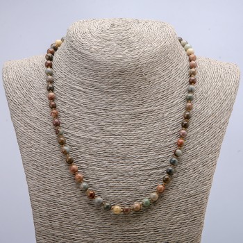 Jasper Bead Necklace, Natural Stone, Smooth Beads, 6mm Diameter, 46cm Length +