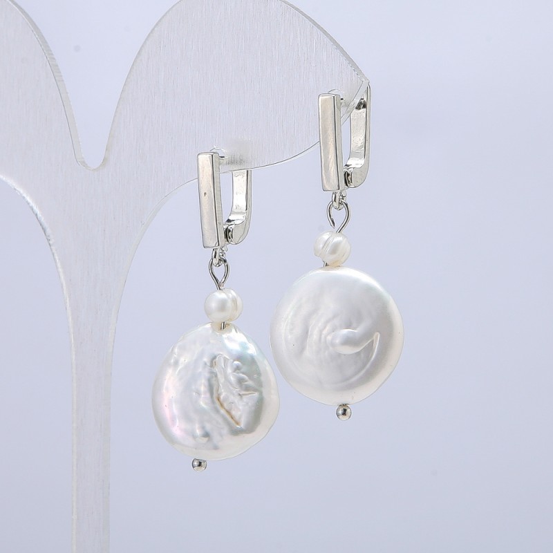 Earrings with natural baroque pearls, diameters 4, 5 and 17 mm, length 38 cm ± with gasoline iridescence
