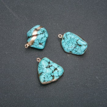 Turquoise Pendant (Imitation) in Gold-Tone Setting 36x20mm +