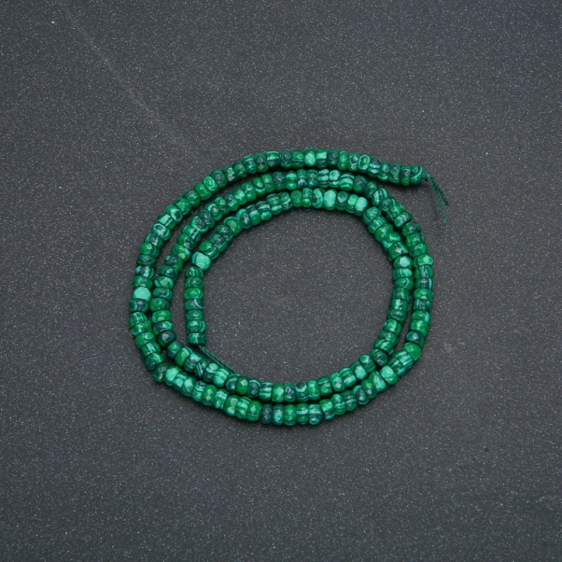 Bead strand of malachite natural stone (pressed) faceted rondelle, diameter 4x2.5 mm, length 39 cm +
