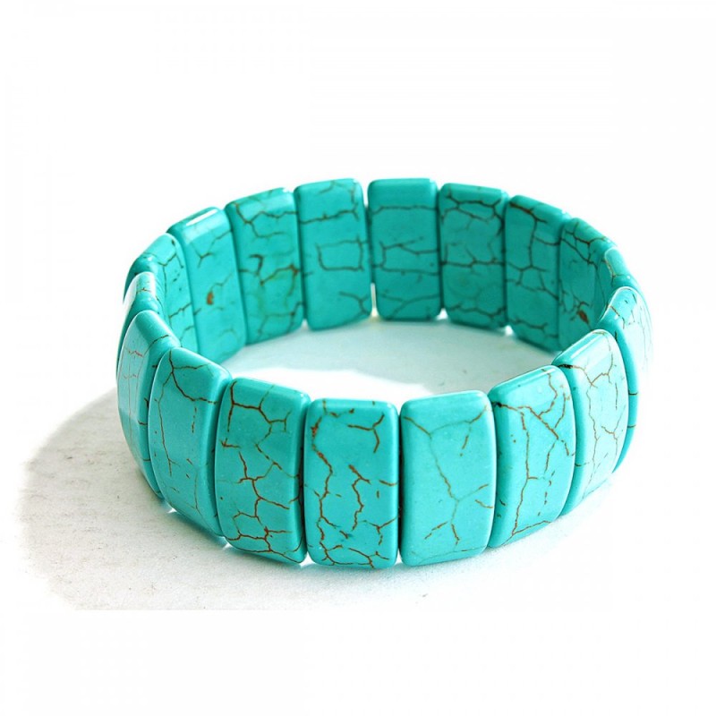 Turquoise elastic bracelet (imitation) smooth rectangle, diameter 21x10 mm +