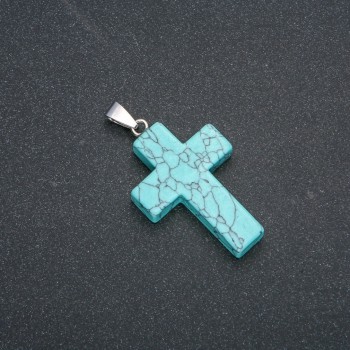 Cross Pendant, Turquoise Stone (Imitation) 50x28 mm +