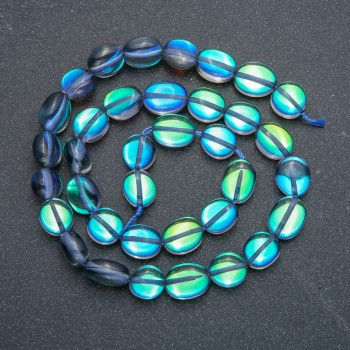 Beads on thread Opal glass Blue Chameleon faceted, diameter 10×7 mm, length 40 cm +