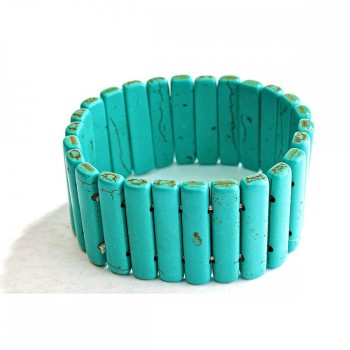 Elastic bracelet with green turquoise veined elongated stones 7x30 mm (+/-)