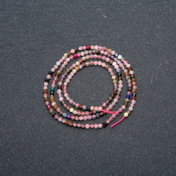 Bead strand of assorted natural stones, faceted balls, diameter 2 mm, length 39 cm