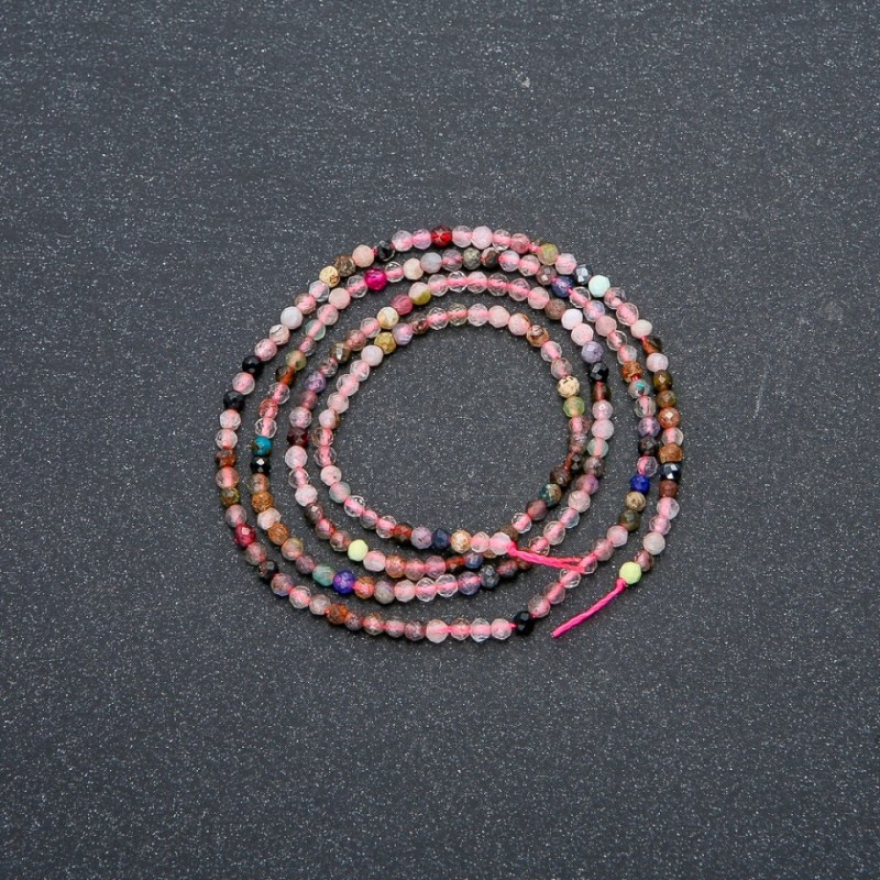 Bead strand of assorted natural stones, faceted balls, diameter 2 mm, length 39 cm