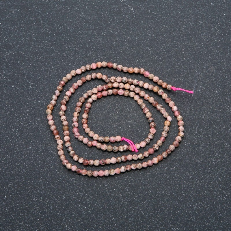 Rhodochrosite natural stone thread, faceted bead, 2 mm diameter, 40 cm length