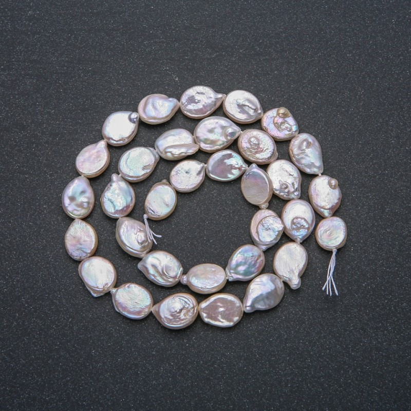 Natural Baroque Pearl Thread, 12x9 mm diameter, length 41 cm +/- with petrol iridescence