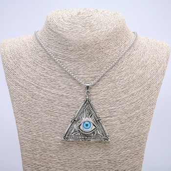 Pendant 'Eye in a Triangle' 65×55 mm on chain, 70 cm long, silver metal