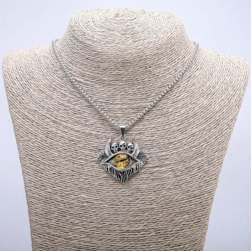 Pendant 'Demon's Eye' 45x40 mm on a chain, length 70 cm ± silver-toned metal