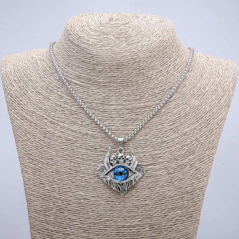Pendant 'Demon's Eye' 45x40 mm on a chain, length approx. 70 cm, silver-colored metal