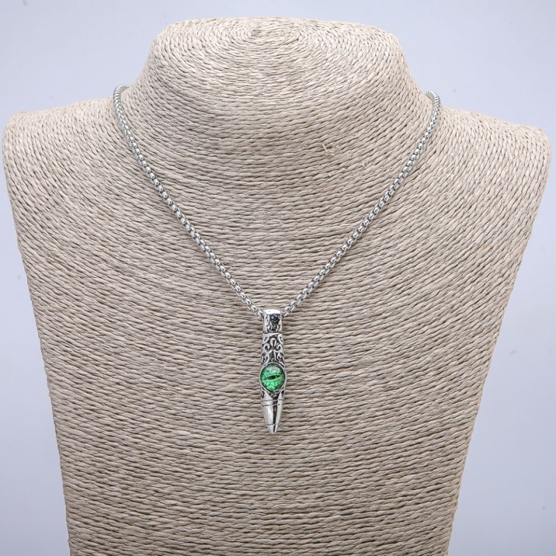 Pendant 'Dragon Eye Orb' 45×10 mm on a chain, length 70 cm, silver-toned metal