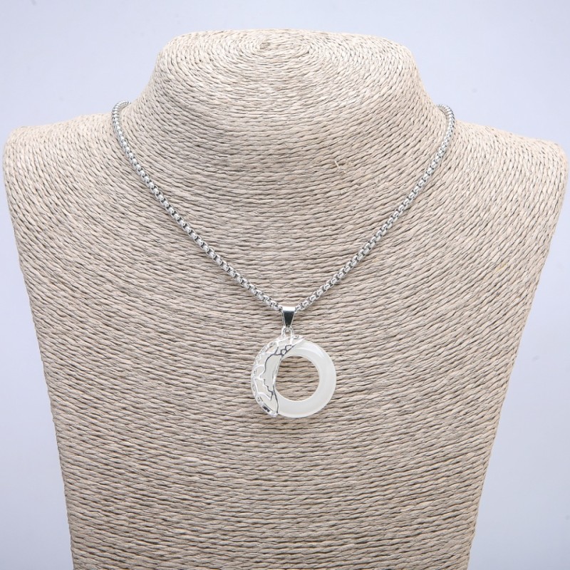 Pendant 'Moon' 35×28 mm on chain, length 70 cm + - silver-tone metal