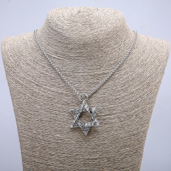Pendant "Star of David" 47x40 mm on chain, length 70 cm silver metal