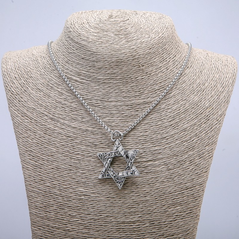 Pendant "Star of David" 47x40 mm on chain, length 70 cm silver metal