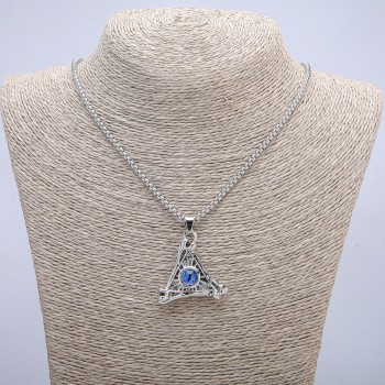 Pendant "Dragon's Eye in a Triangle" 40×35 mm on a chain, chain length 70 cm, silver-toned metal