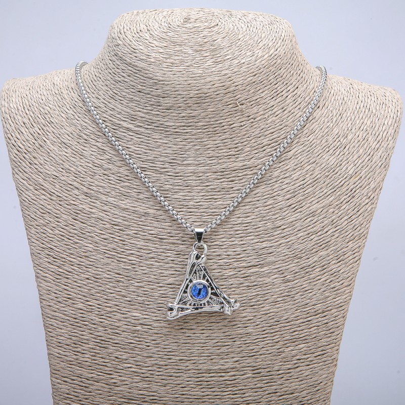 Pendant "Dragon's Eye in a Triangle" 40×35 mm on a chain, chain length 70 cm, silver-toned metal