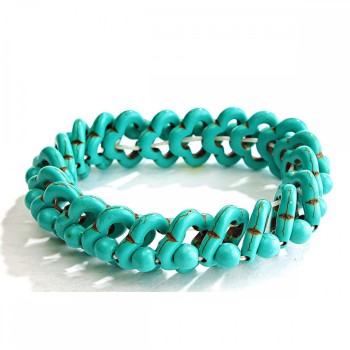 Elastic bracelet with green turquoise with veining — interesting design