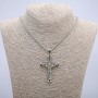 Pendant 'Cross' 60×35 mm on a chain, 70 cm long, silvery metal
