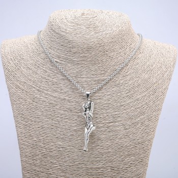 Pendant 'Woman' 65×15 mm on a chain, length 70 cm, silver-toned metal