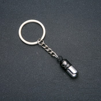 Keychain 'Love Capsule', diameter 30x9 mm, length 8 cm, silver-colored metal