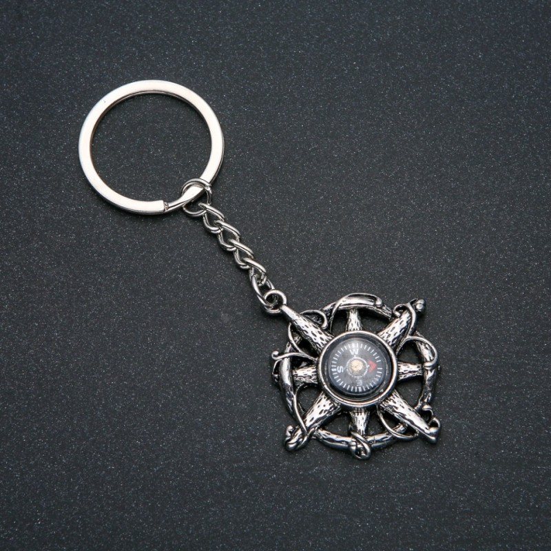 Keychain 'Compass', diameter 40 mm, length 10 cm ± silver-colored metal