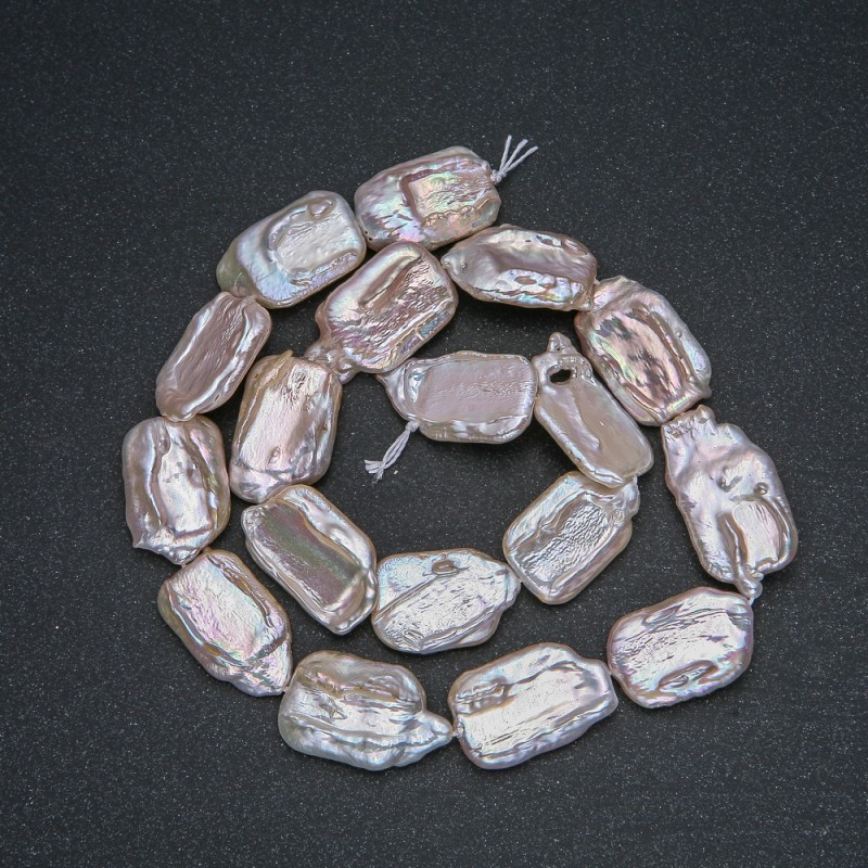 Thread of natural Baroque pearls, diameter 22×14 mm, length 40 cm +/- with petrol luster