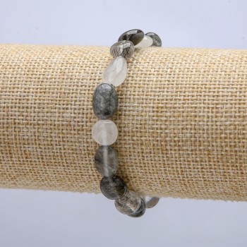 Elastic bracelet of natural stone, Rutilated quartz (Hair quartz) with faceting, 8x9 mm diameter, 18 cm length +