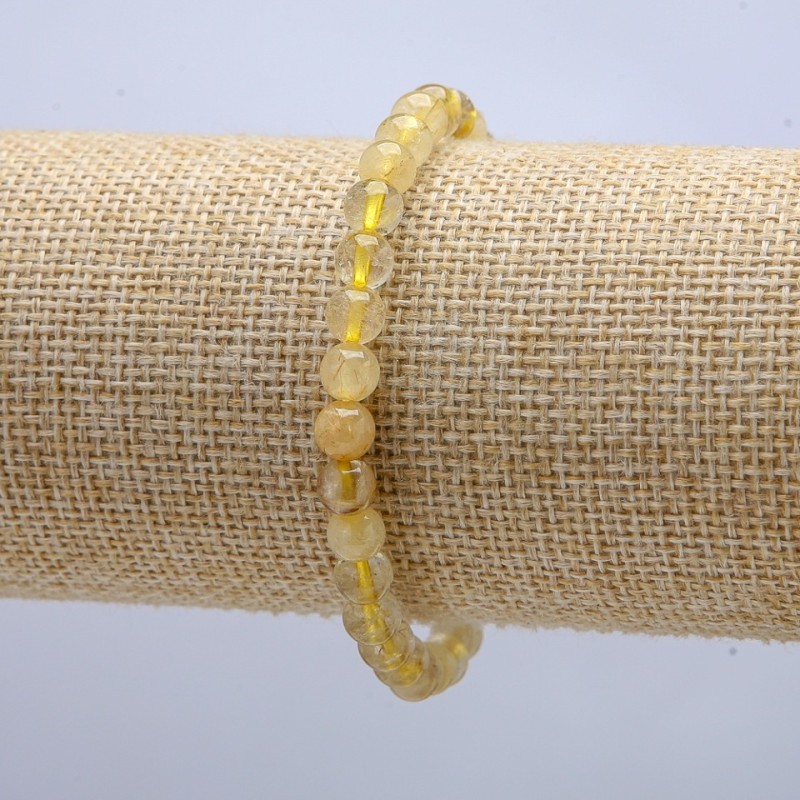 Elastic bracelet with rutile quartz, smooth beads, 6 mm diameter, approx. 18 cm circumference