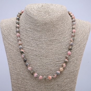 Rhodochrosite natural stone necklace with a smooth bead, 8 mm diameter, 45 cm length +