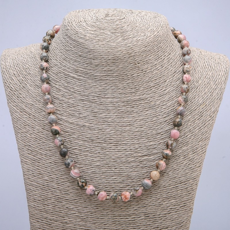 Rhodochrosite natural stone necklace with a smooth bead, 8 mm diameter, 45 cm length +