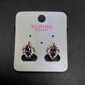 Xuping Earrings 18K Gold Plated Violet Crystal and White Crystals 15x11mm +