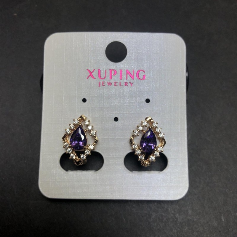 Xuping Earrings 18K Gold Plated Violet Crystal and White Crystals 15x11mm +