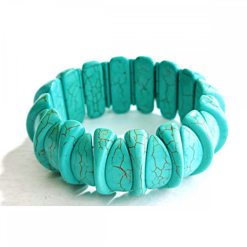 Elastic bracelet with veined green turquoise, interesting design