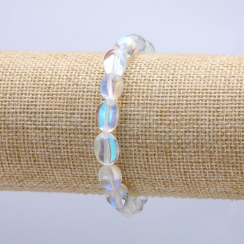 Elastic bracelet with opal glass, White Chameleon, faceted beads, 12x8 mm, 18 cm circumference