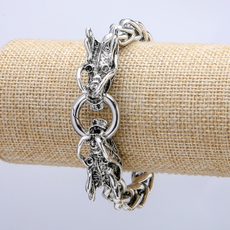Bracelet-chain 'Dragon Head' silver metal 12x27mm, thickness 10mm, length 20cm +