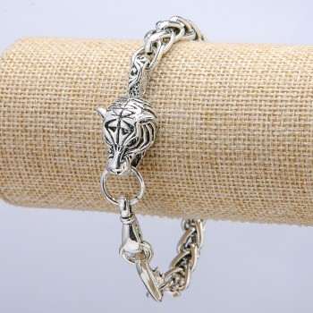 Chain bracelet 'Tiger' silver-toned metal 15x34mm, thickness 8mm, length 20cm +